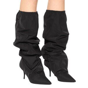 Yeezy Season 8 Black Slouch Nylon Point Toe Boots Lightweight
